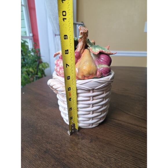 Fitz & Floyd Basket Weave Cookie Jar / Canister - Apple Plums Pear Grape 10 X 8 - Picture 8 of 16